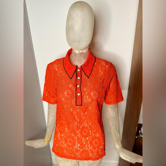 ❤️No. 6 Store Diedre Red Lace Polo Shirt w/ Button Down. Size Medium - Picture 3 of 11